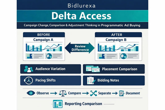 Diagram of Bidlurexa Delta Access with campaign comparison and adjustment thinking in programmatic ad buying.