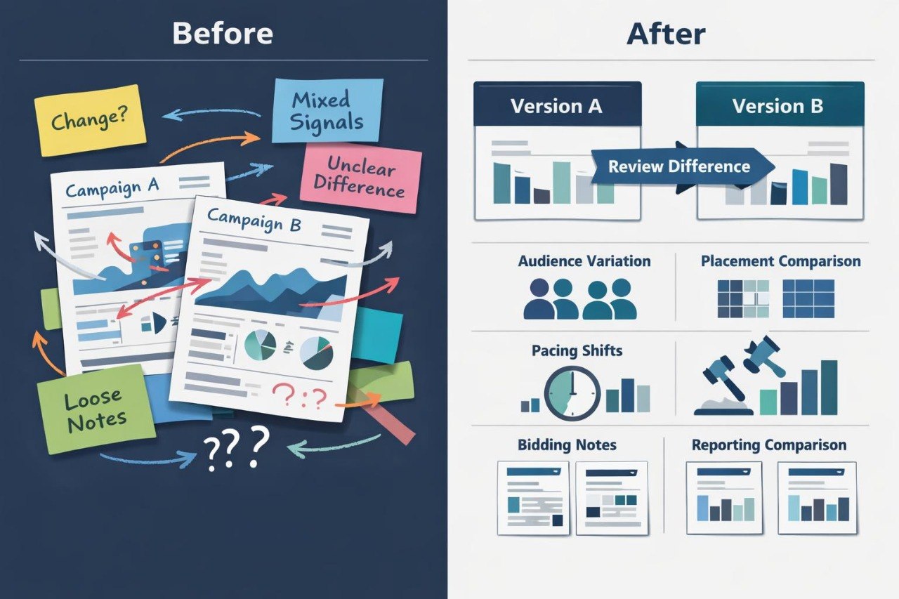 Comparison of 'Before' and 'After' design changes with campaign analysis and data visualization.