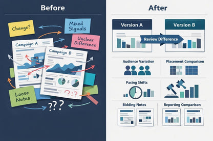 Comparison of 'Before' and 'After' design changes with campaign analysis and data visualization.