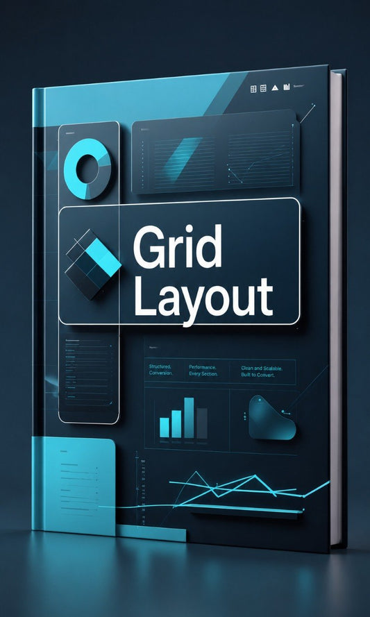 Book cover with 'Grid Layout' text and grid design elements on a dark background