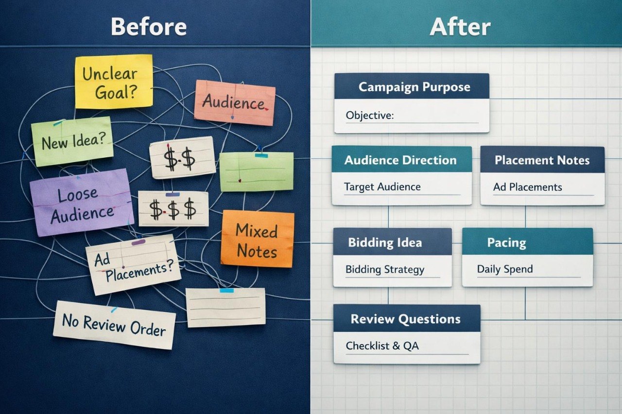 Comparison of 'Before' and 'After' planning stages with sticky notes and structured templates.