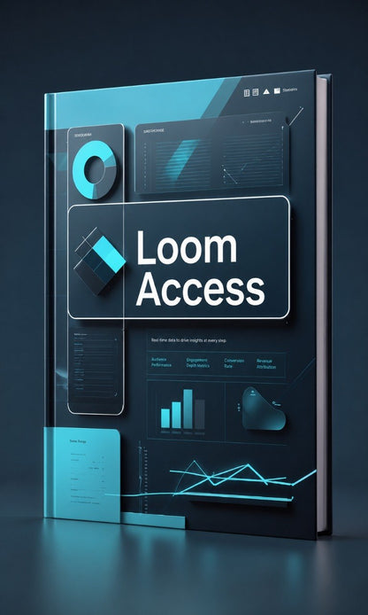 Futuristic book cover with 'Loom Access' branding on a dark background