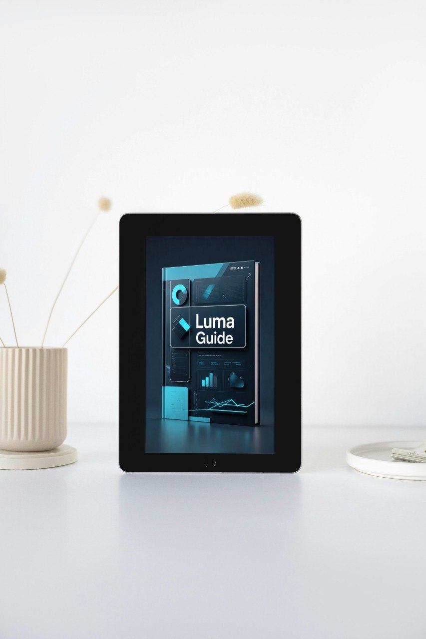 Digital display with 'Luma Guide' on a white surface