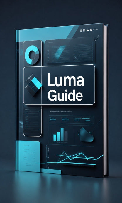 Futuristic book cover with 'Luma Guide' branding on a dark background